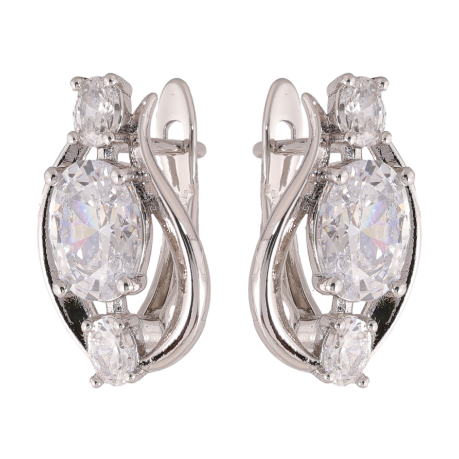 Сережки Xuping колір Родій англійська застібка Візерунок з кристалами фото №1