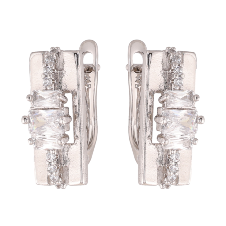 Сережки Xuping колір Родій англійська застібка Візерунок з кристалами фото №24