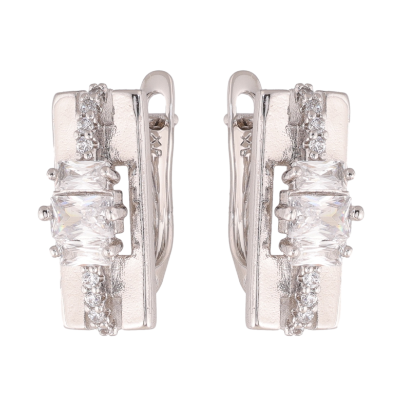 Сережки Xuping колір Родій англійська застібка Візерунок з кристалами фото №1