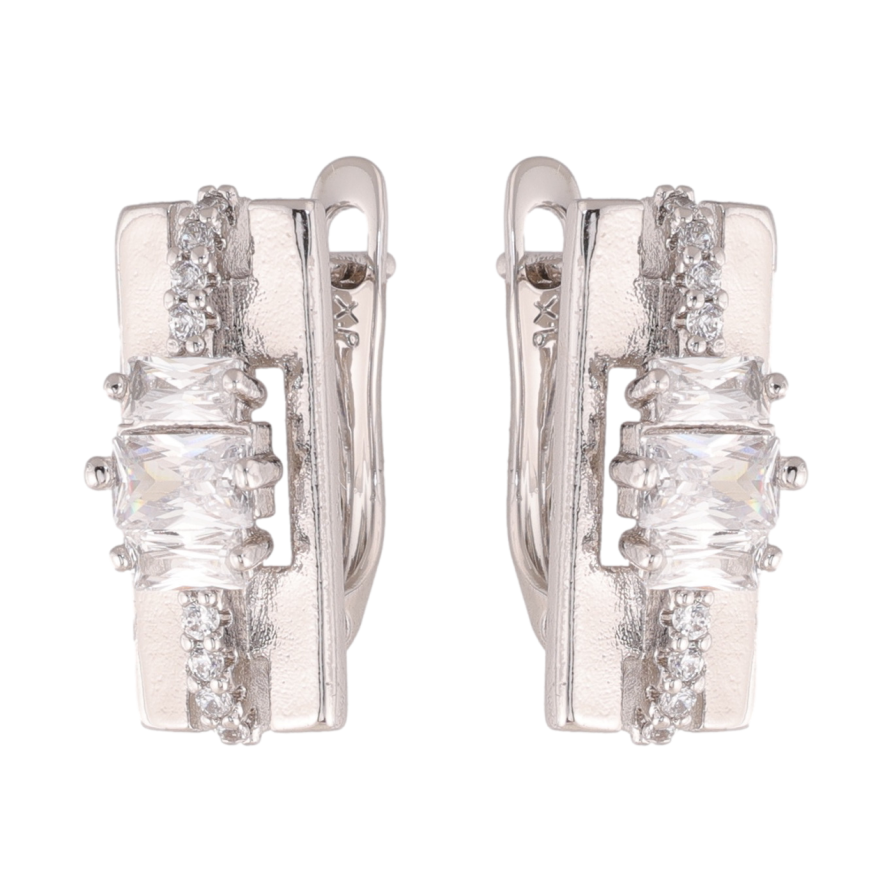 Серьги Xuping цвет Родий английский замок Узор с кристаллами фото №1