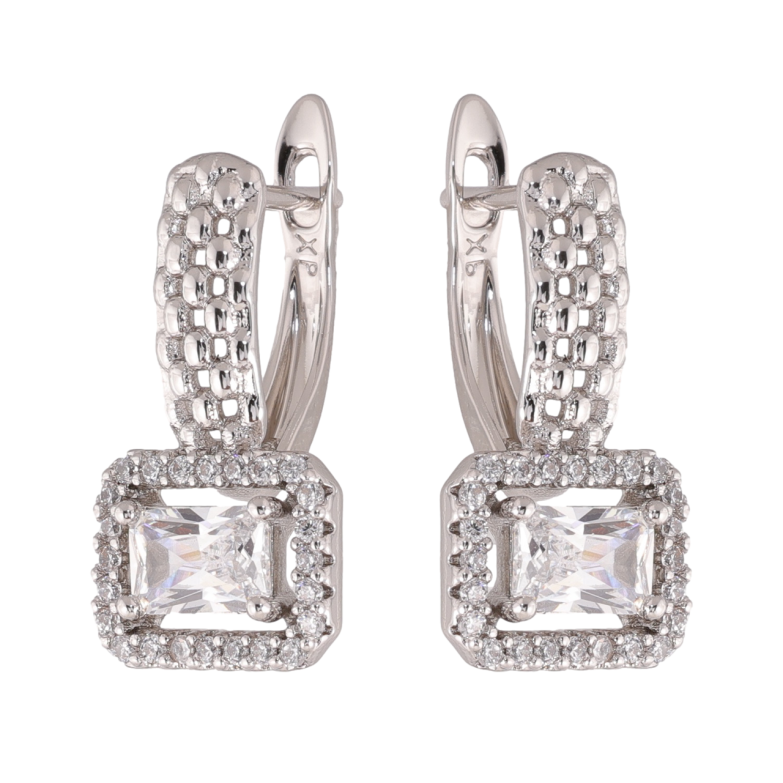 Серьги Xuping цвет Родий английский замок Узор с кристаллами фото №1