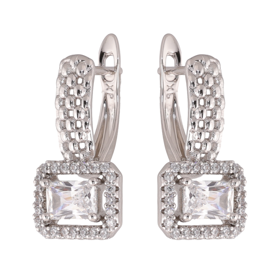 Серьги Xuping цвет Родий английский замок Узор с кристаллами фото №1