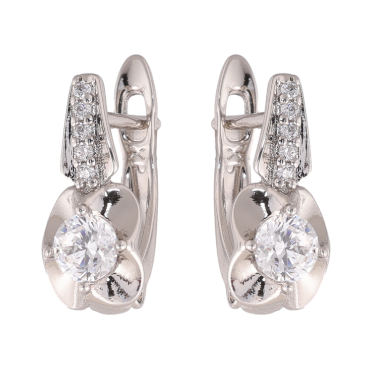 Серьги Xuping цвет Родий английский замок Цветочный узор с кристаллами фото №18 Серьги Xuping цвет Родий английский замок Цветочный узор с кристаллами фото №18