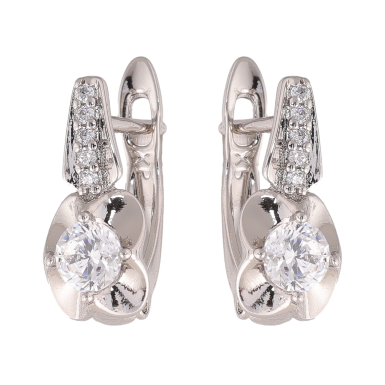 Серьги Xuping цвет Родий английский замок Цветочный узор с кристаллами фото №1