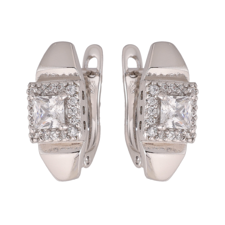 Сережки Xuping колір Родій англійська застібка Візерунок з інкрустацією кристалами фото №3