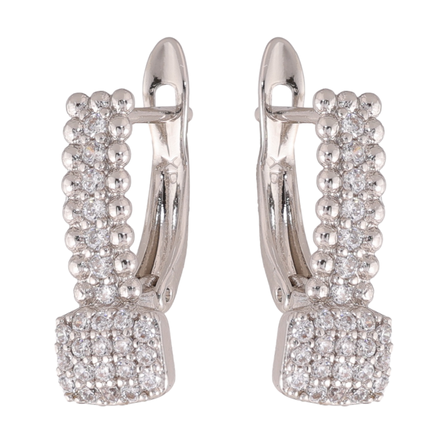 Серьги Xuping цвет Родий английский замок Инкрустация кристаллами фото №1 Серьги Xuping цвет Родий английский замок Инкрустация кристаллами фото №1