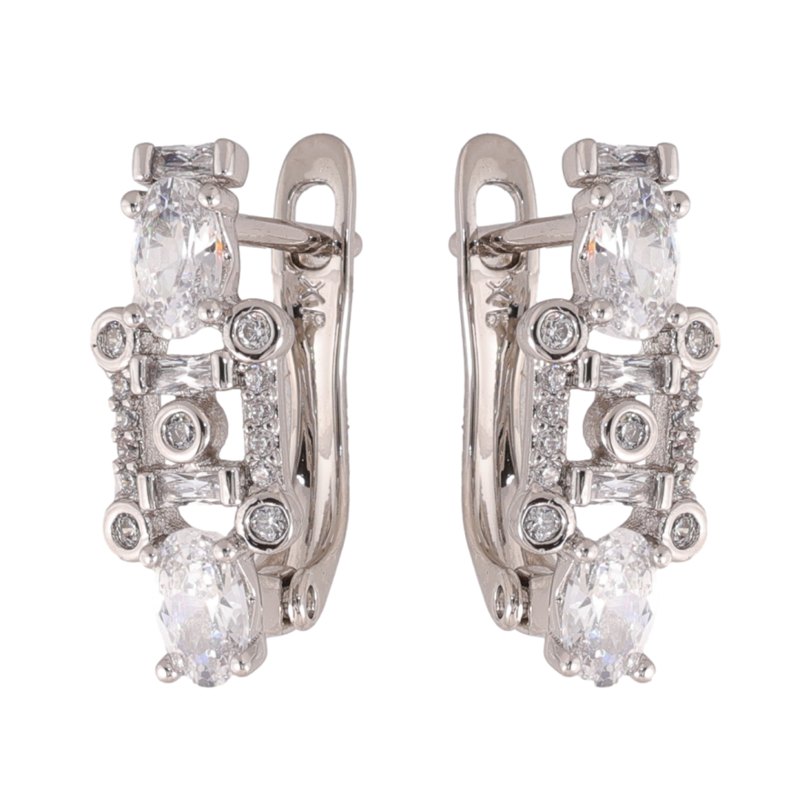 Серьги Xuping цвет Родий английский замок Инкрустация кристаллами фото №1 Серьги Xuping цвет Родий английский замок Инкрустация кристаллами фото №1