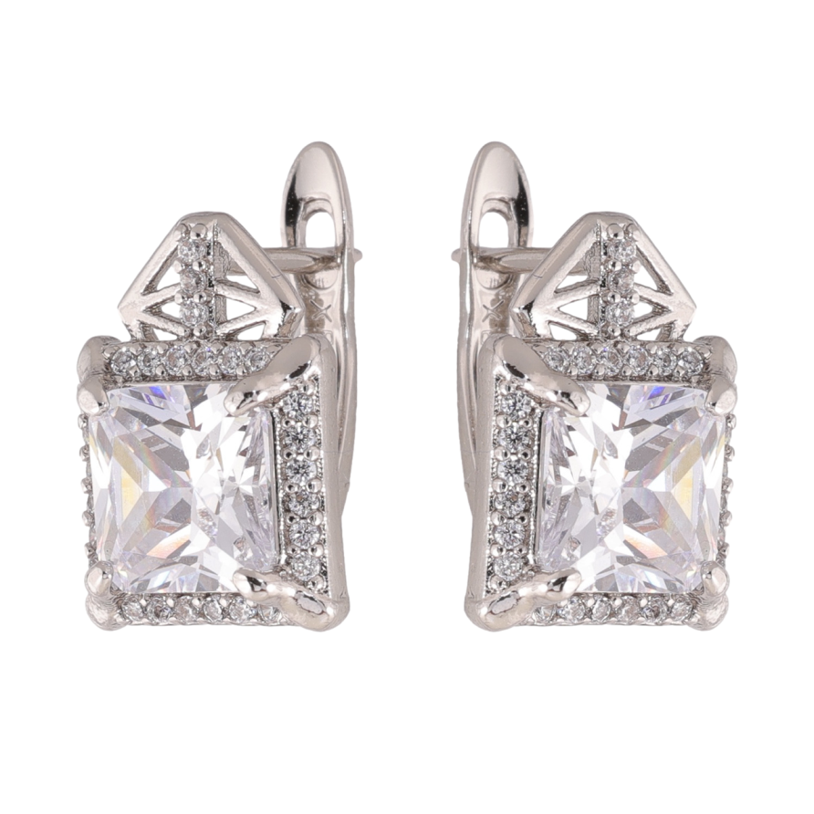 Сережки Xuping колір Родій англійська застібка Інкрустація кристалами фото №1