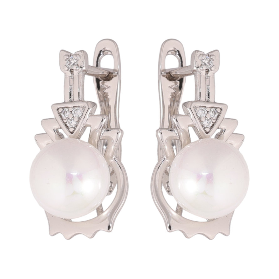 Серьги Xuping цвет Родий английский замок Узор с жемчужинами фото №1