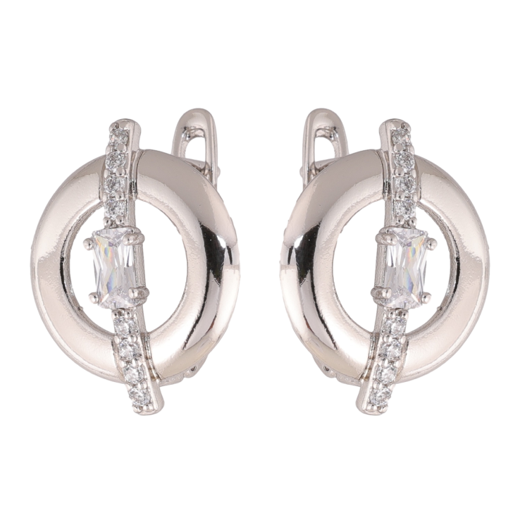 Серьги Xuping цвет Родий английский замок Колечки с дорожками из кристаллов фото №9