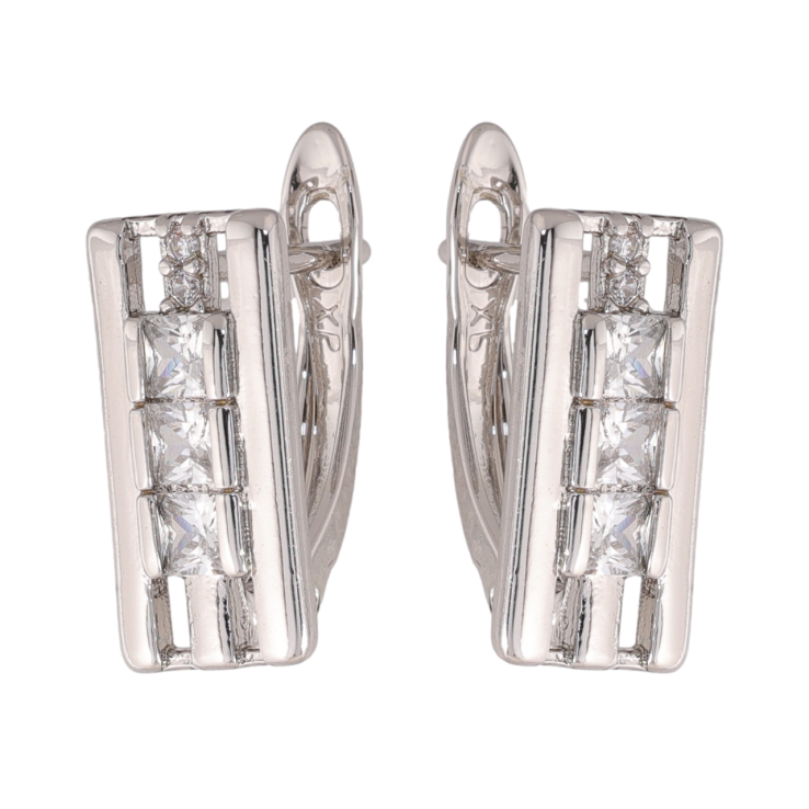 Серьги Xuping цвет Родий английский замок Узор с кристаллами фото №23 Серьги Xuping цвет Родий английский замок Узор с кристаллами фото №23