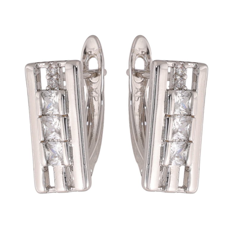 Сережки Xuping колір Родій англійська застібка Візерунок з кристалами фото №2