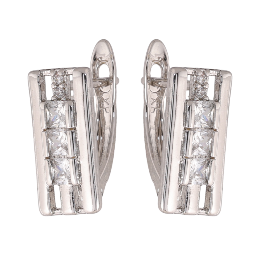 Серьги Xuping цвет Родий английский замок Узор с кристаллами фото №1 Серьги Xuping цвет Родий английский замок Узор с кристаллами фото №1