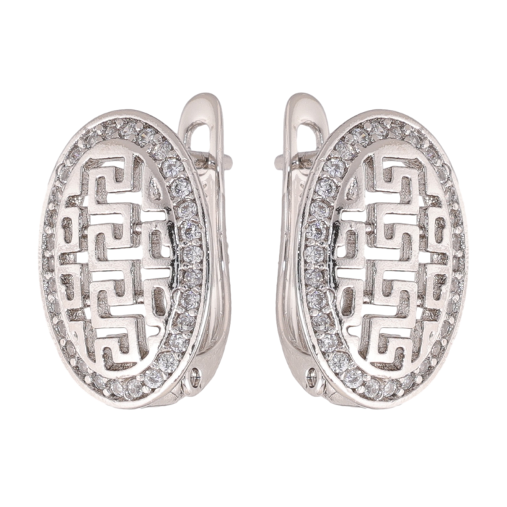 Серьги Xuping цвет Родий английский замок Овалы с резным узором и кристаллами фото №15