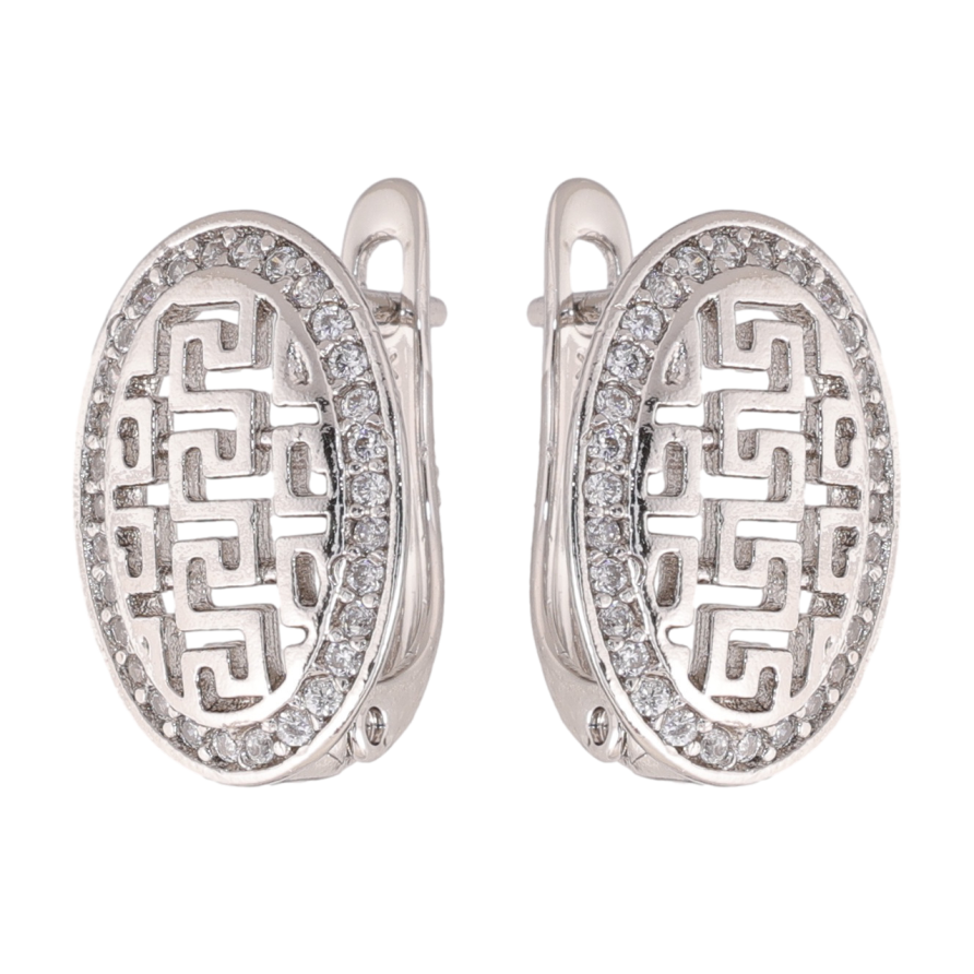 Сережки Xuping колір Родій англійська застібка Овали з різьбленим візерунком та кристалами фото №1