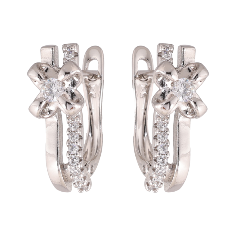 Серьги Xuping цвет Родий английский замок Цветочный узор с кристаллами фото №3