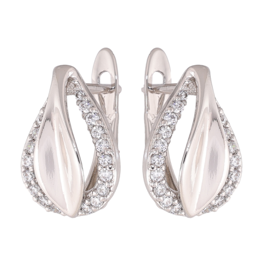 Серьги Xuping цвет Родий английский замок Капельки с кристаллами фото №1 Серьги Xuping цвет Родий английский замок Капельки с кристаллами фото №1