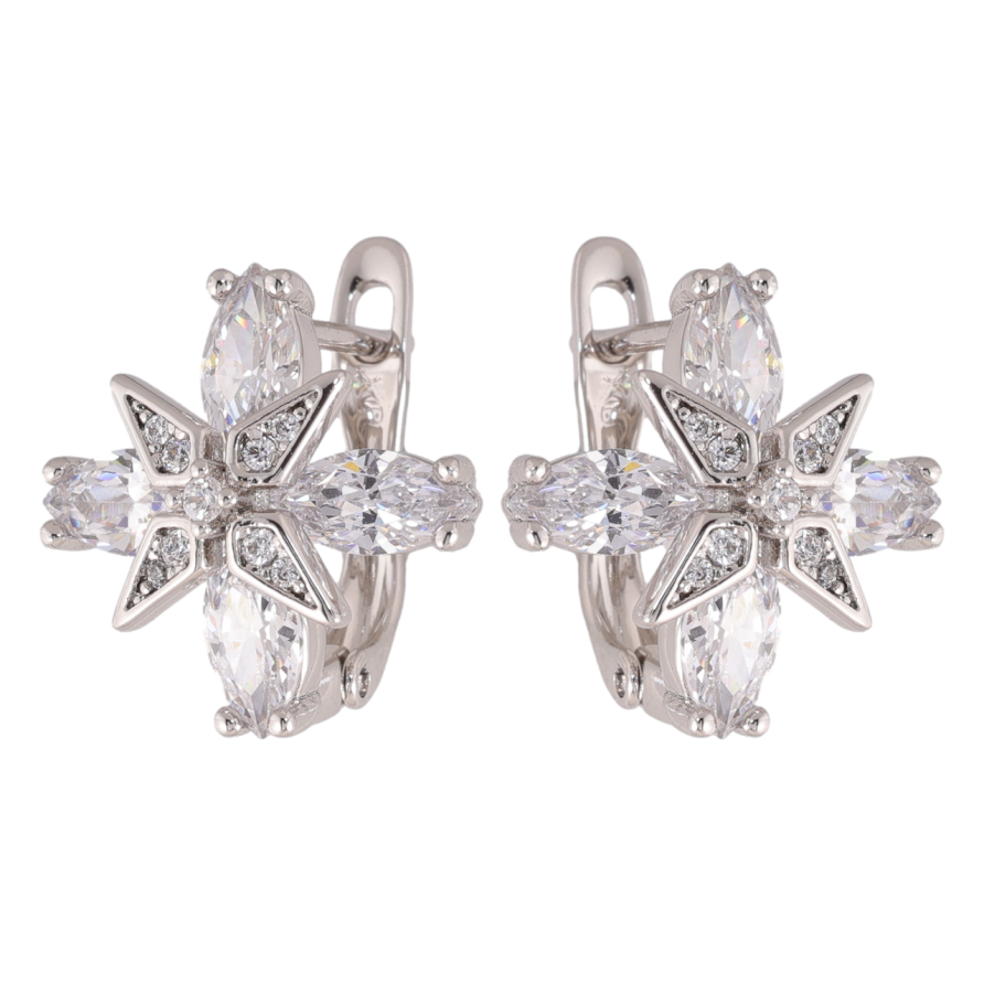 Серьги Xuping цвет Родий английский замок Кристальные звезды фото №1 Серьги Xuping цвет Родий английский замок Кристальные звезды фото №1