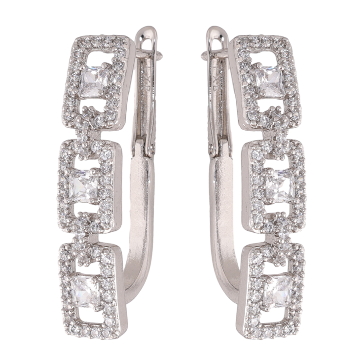 Сережки Xuping колір Родій англійська застібка Візерунок з інкрустацією кристалами фото №4