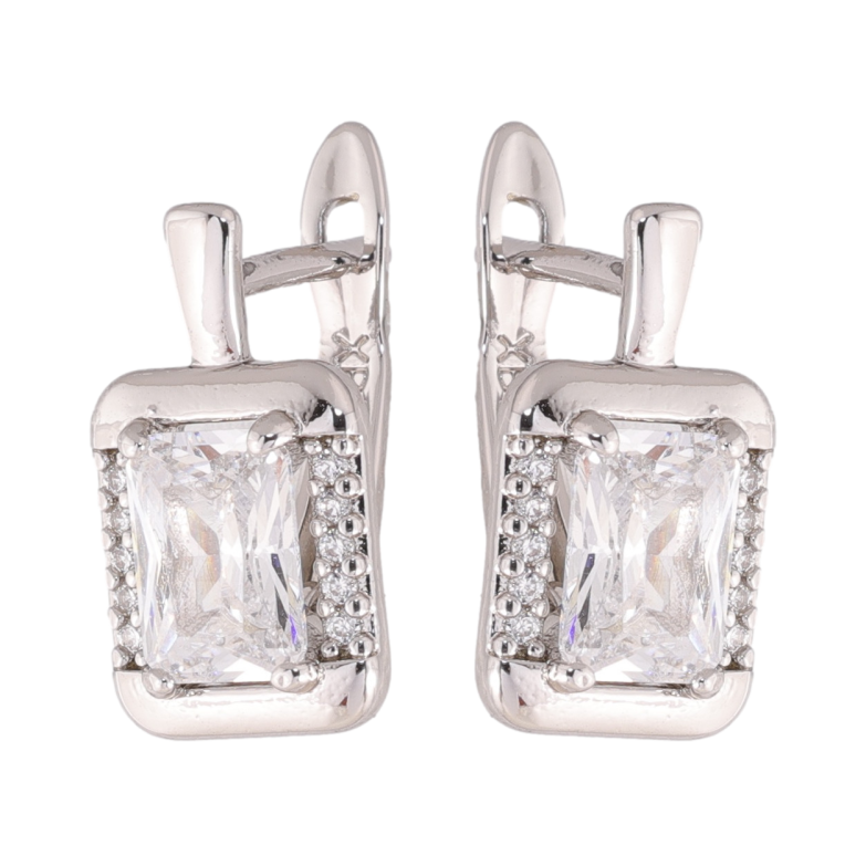 Сережки Xuping колір Родій англійська застібка Візерунок з інкрустацією кристалами фото №1 Сережки Xuping колір Родій англійська застібка Візерунок з інкрустацією кристалами фото №1