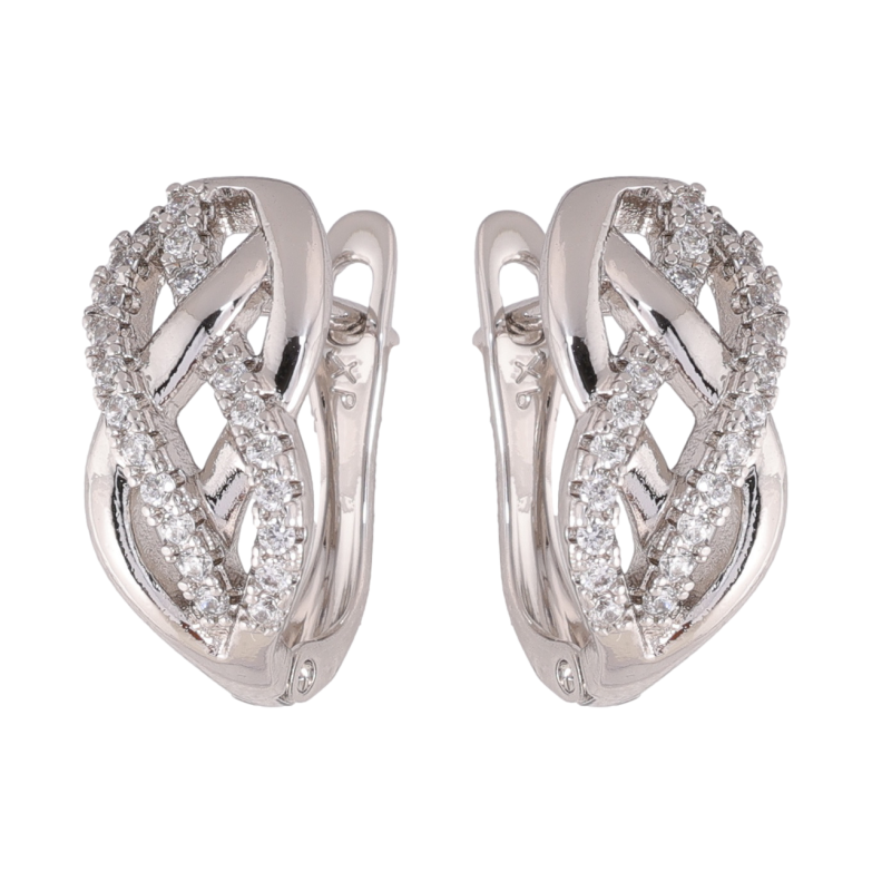 Серьги Xuping цвет Родий английский замок Декоративный узор с кристаллами фото №1