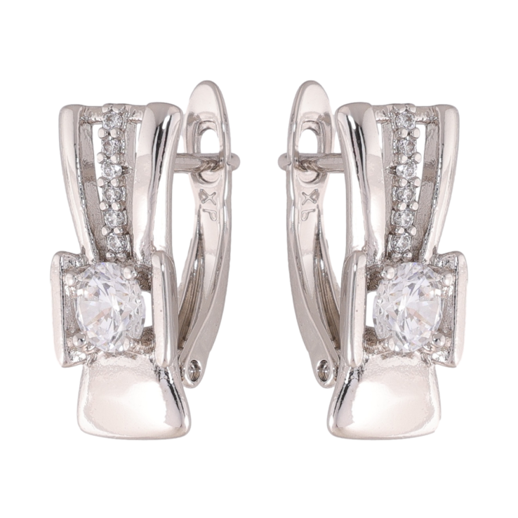 Сережки Xuping колір Родій англійська застібка Візерунок з кристалами фото №23