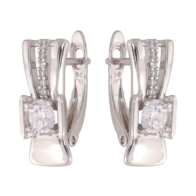 Сережки Xuping колір Родій англійська застібка Візерунок з кристалами фото №1