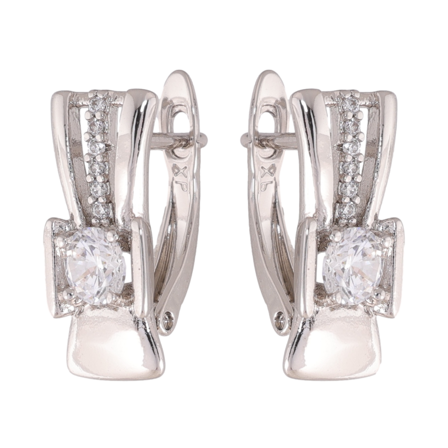 Сережки Xuping колір Родій англійська застібка Візерунок з кристалами фото №1