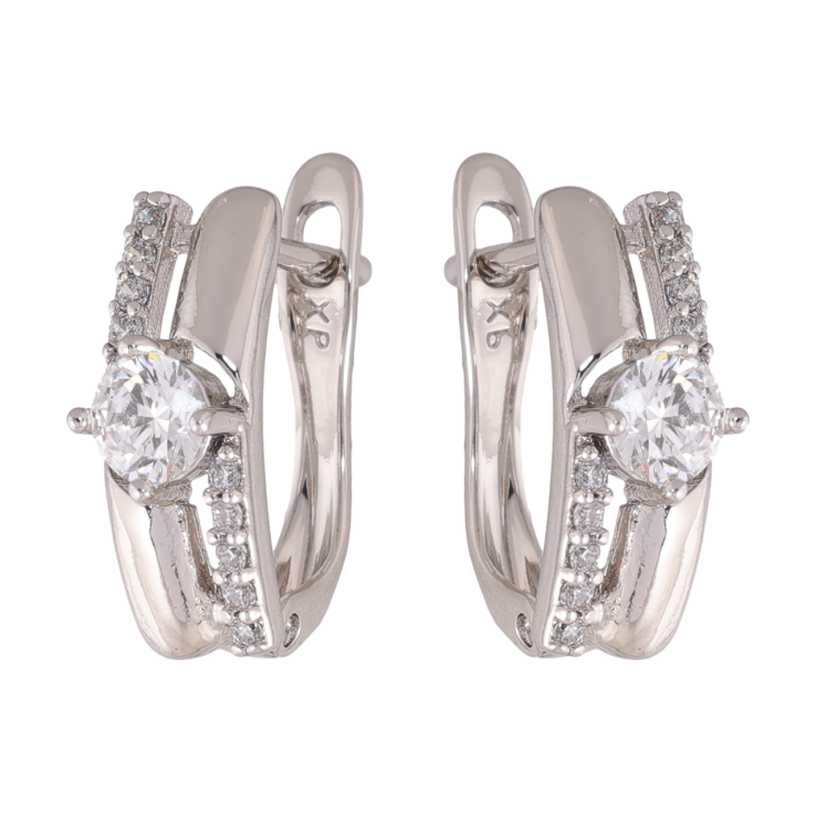 Серьги Xuping цвет Родий английский замок Узор с кристаллами фото №22 Серьги Xuping цвет Родий английский замок Узор с кристаллами фото №22