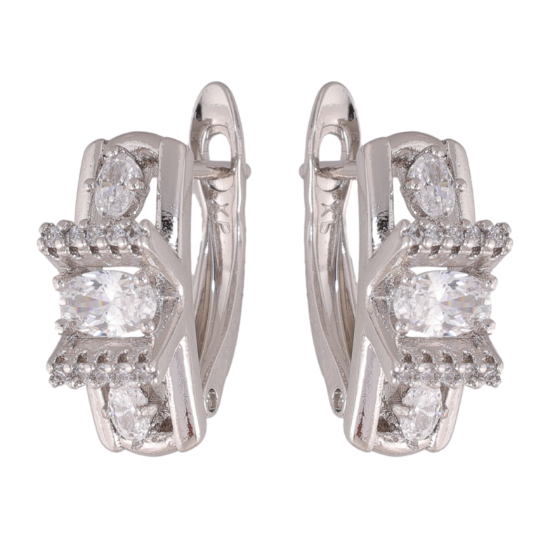 Серьги Xuping цвет Родий английский замок Декоративный узор с кристаллами фото №2 Серьги Xuping цвет Родий английский замок Декоративный узор с кристаллами фото №2