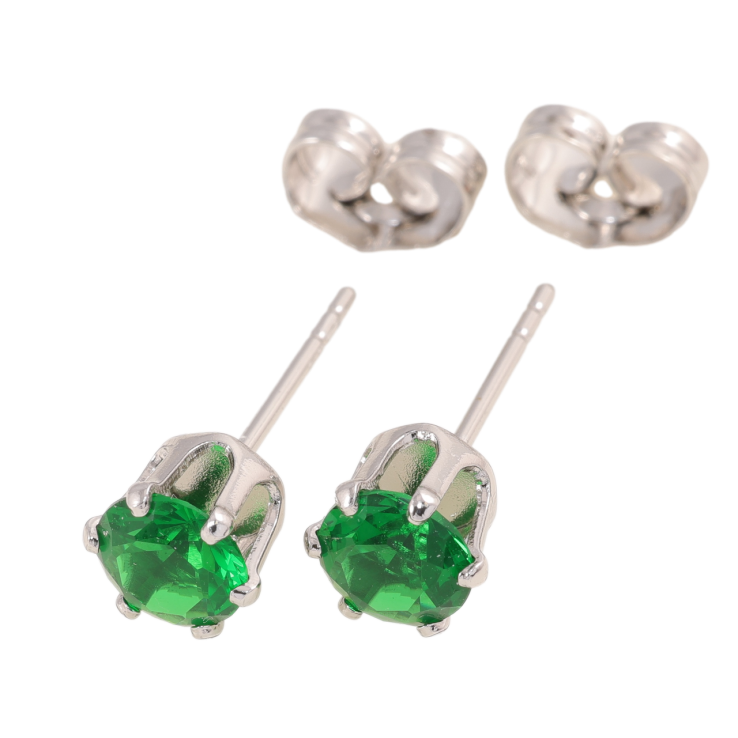 Сережки Xuping колір Родій пусети Зелені кристали в 6-ти крапановій оправі ø 6мм фото №5