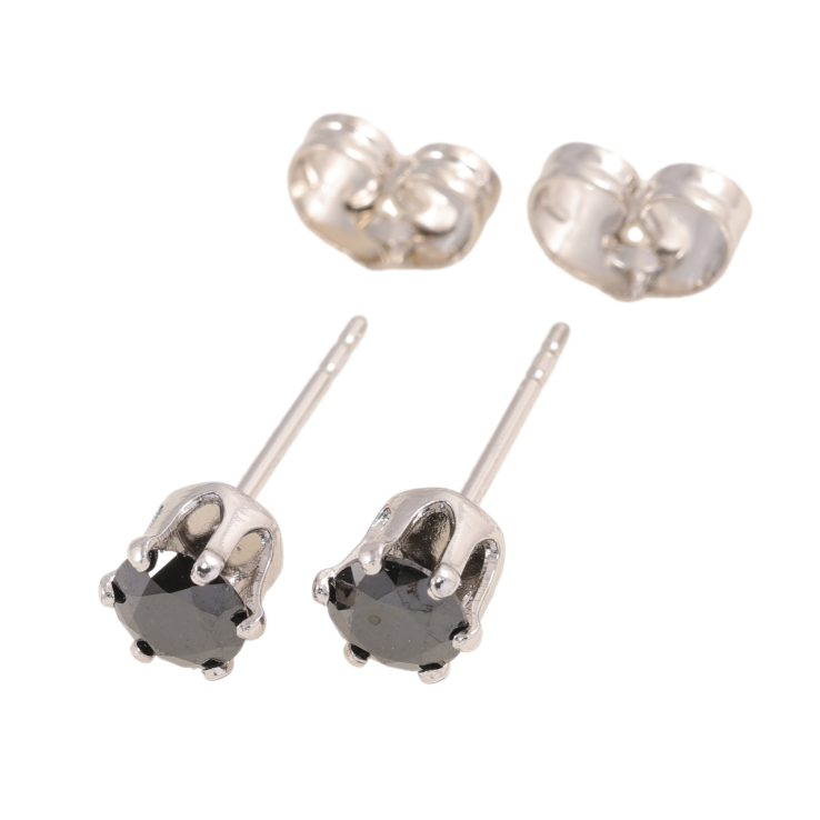 Серьги Xuping цвет Родий пусеты Черные кристаллы в 6-ти крапановой оправе ø 5мм фото №15