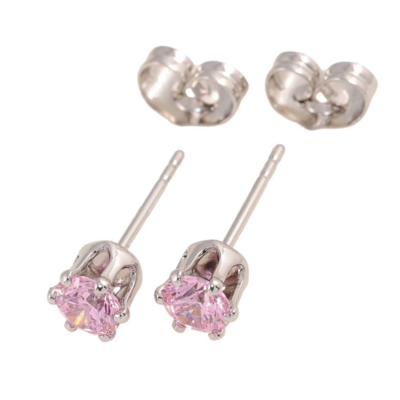 Сережки Xuping колір Родій пусети Рожеві кристали в 6-ти крапановій оправі ø 5мм фото №1 Сережки Xuping колір Родій пусети Рожеві кристали в 6-ти крапановій оправі ø 5мм фото №1