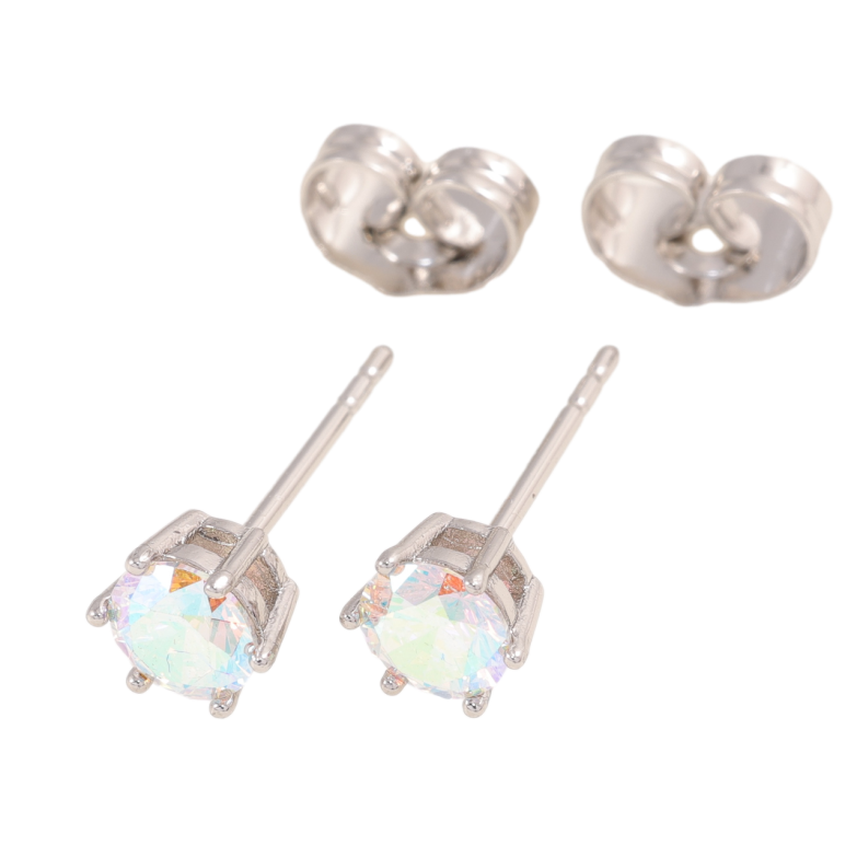 Серьги Xuping цвет Родий пусеты Радужные кристаллы в 6-ти крапановой оправе ø 5мм фото №1