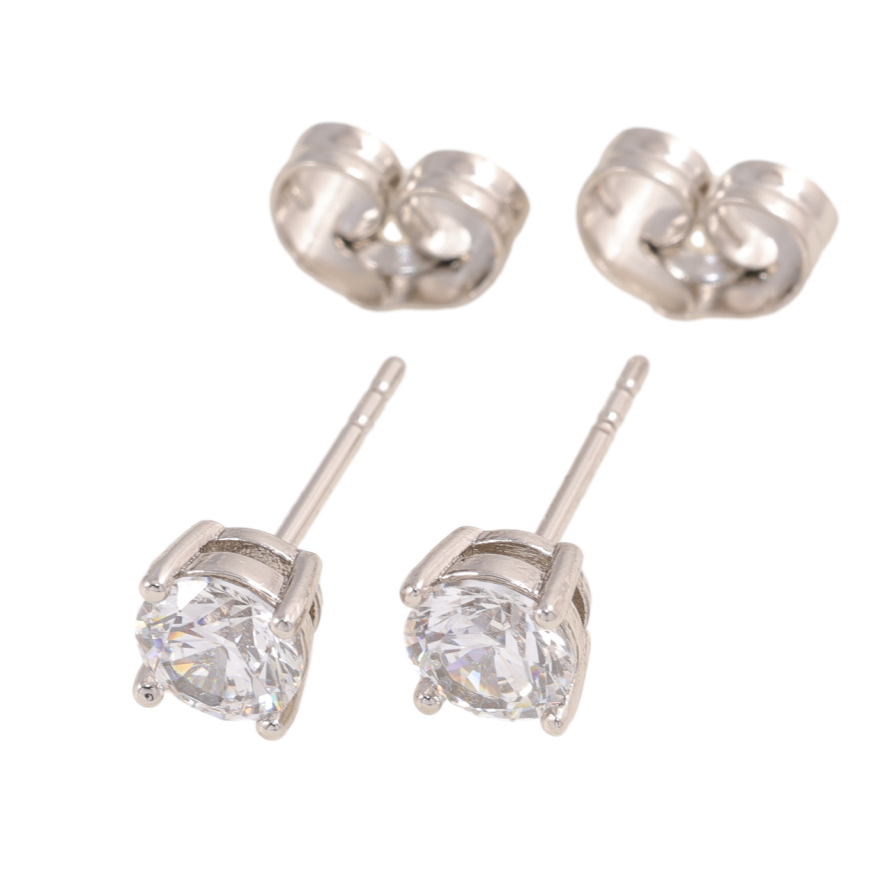 Сережки Xuping колір Родій пусети Кристали в 4-х крапановій оправі ø 5мм фото №1