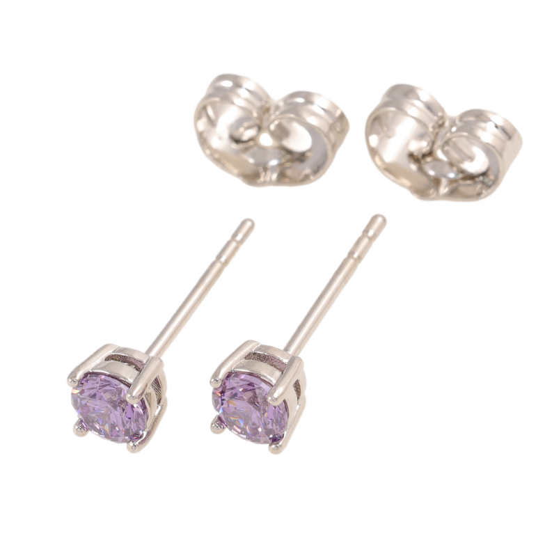 Сережки Xuping колір Родій пусети Бузкові кристали в 4-х крапановій оправі ø 4мм фото №1