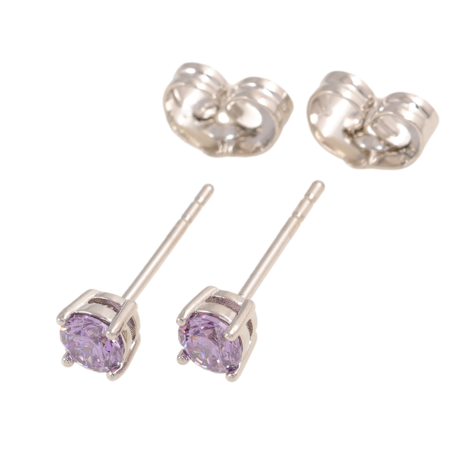 Серьги Xuping цвет Родий пусеты Сиреневые кристаллы в 4-х крапановой оправе ø 4мм фото №1