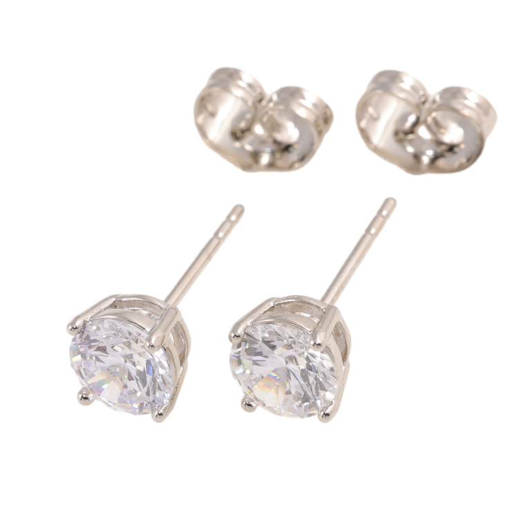 Сережки Xuping колір Родій пусети Кристали в 4-х крапановій оправі ø 6мм фото №9