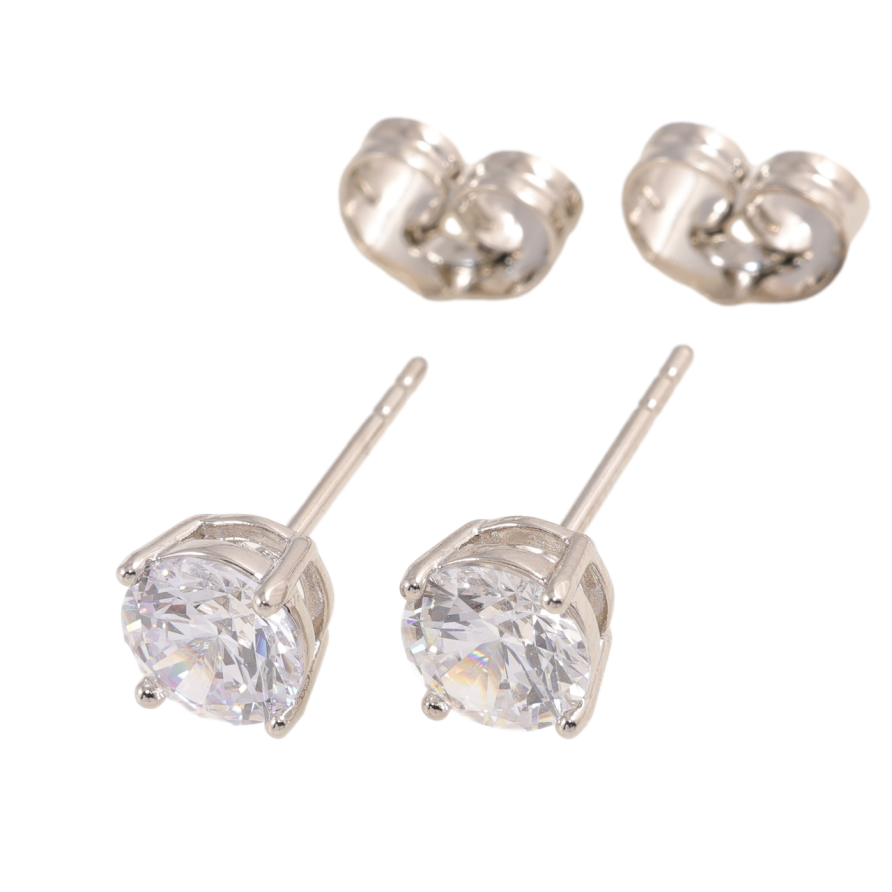 Сережки Xuping колір Родій пусети Кристали в 4-х крапановій оправі ø 6мм фото №1