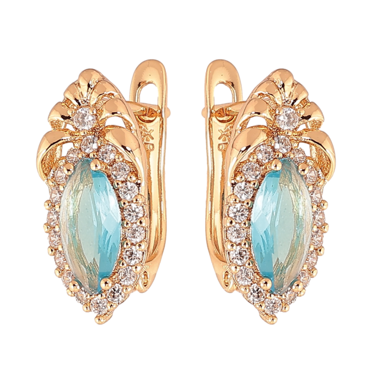 Серьги Xuping Цвет Позолота 18K английская застежка Изящный узор с голубым кристаллом фото №17