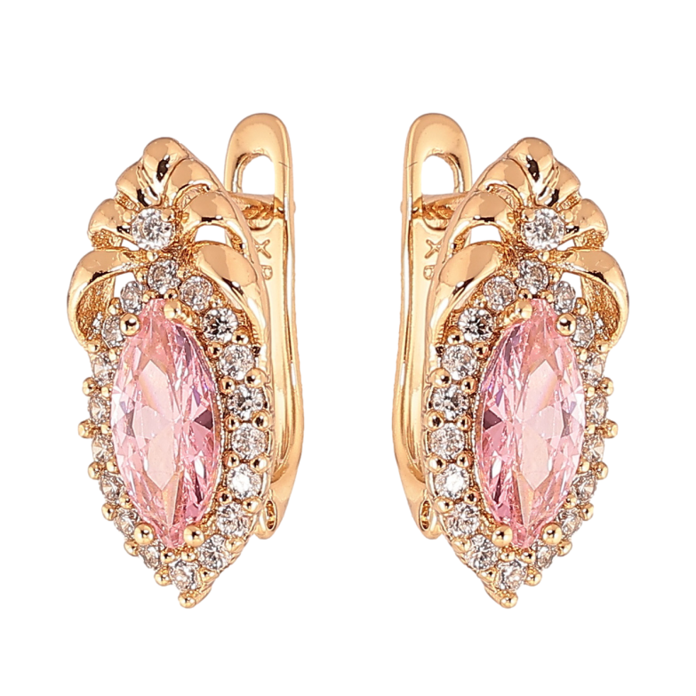 Серьги Xuping Цвет Позолота 18K английский замок Изящный узор с розовым кристаллом фото №1