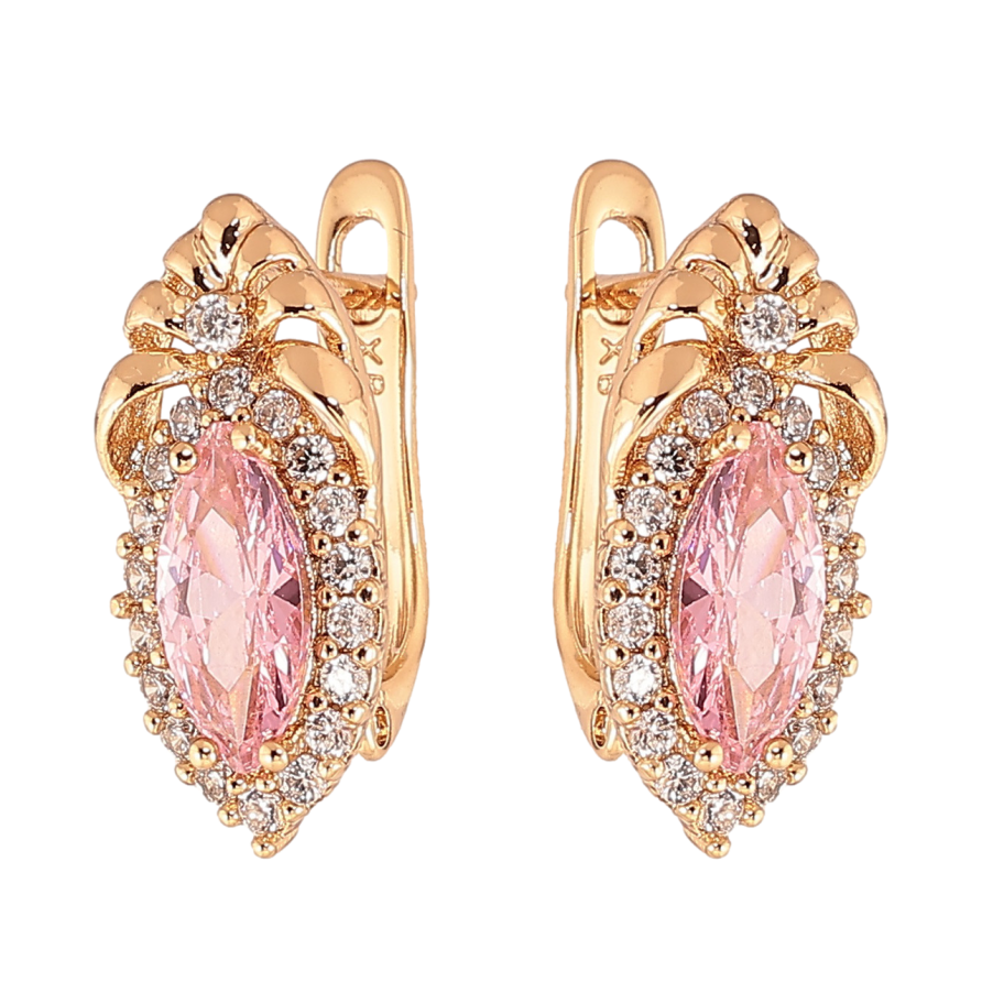 Серьги Xuping Цвет Позолота 18K английский замок Изящный узор с розовым кристаллом фото №1