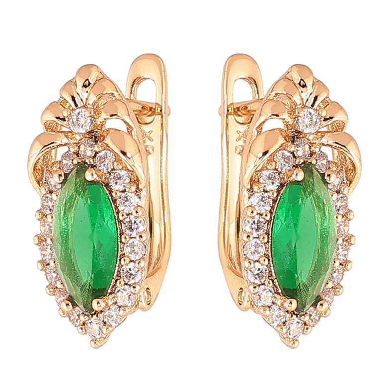 Серьги Xuping Цвет Позолота 18K английский замок Изящный узор с зеленым кристаллом фото №1