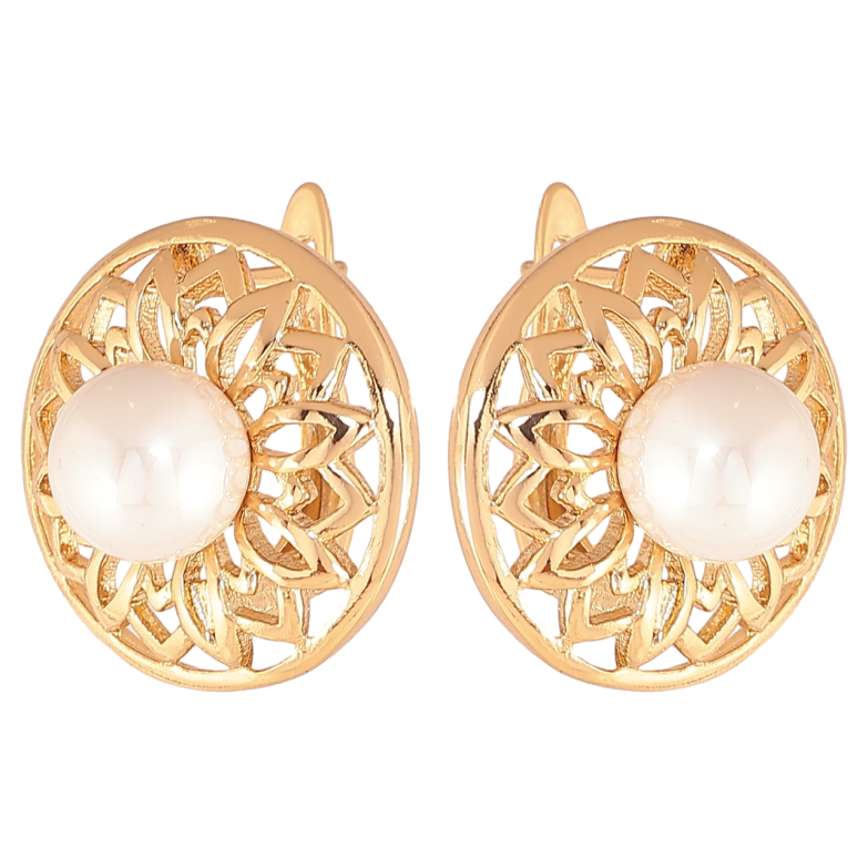 Серьги Xuping Цвет Позолота 18K английский замок Цветочки с жемчужинами фото №12