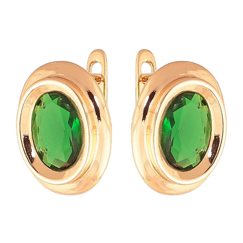 Серьги Xuping Цвет Позолота 18K английский замок Овалы с зелеными кристаллами фото №1 Серьги Xuping Цвет Позолота 18K английский замок Овалы с зелеными кристаллами фото №1