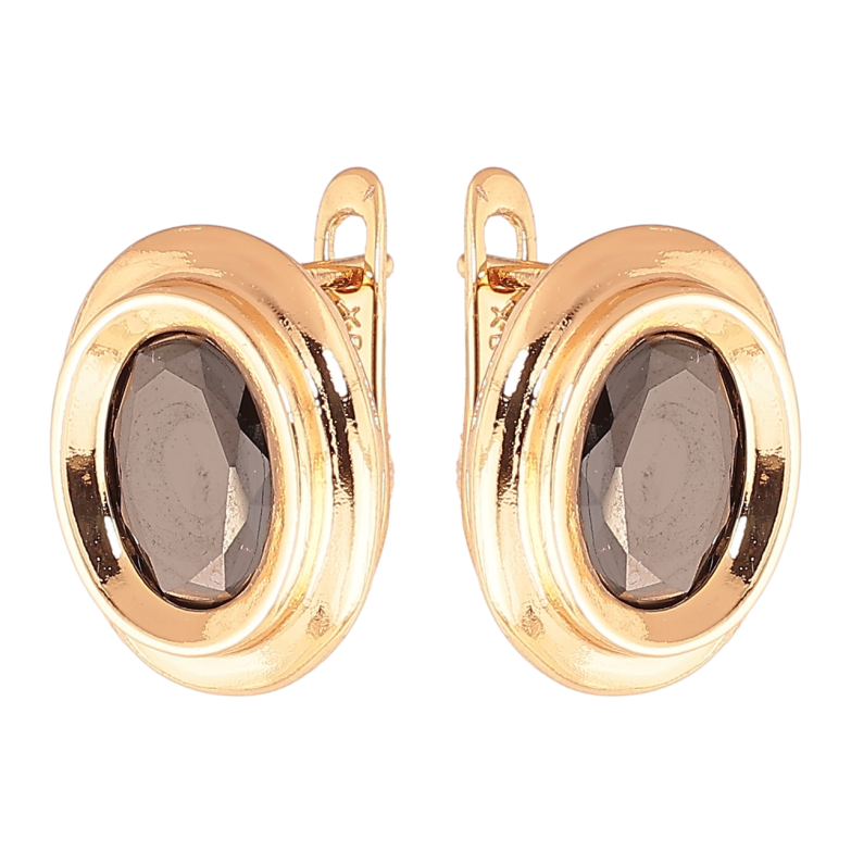 Серьги Xuping Цвет Позолота 18K английский замок Овалы с черными кристаллами фото №11