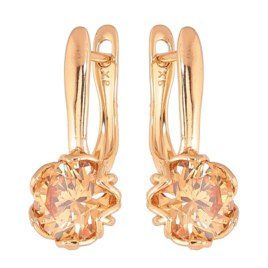 Сережки Xuping Колір Позолота 18K англійська застібка Бутони з бурштиновими  кристалами фото №1