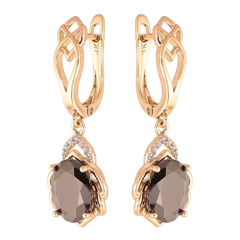 Серьги Xuping Цвет Позолота 18K английский замок Подвески с черными кристаллами фото №2