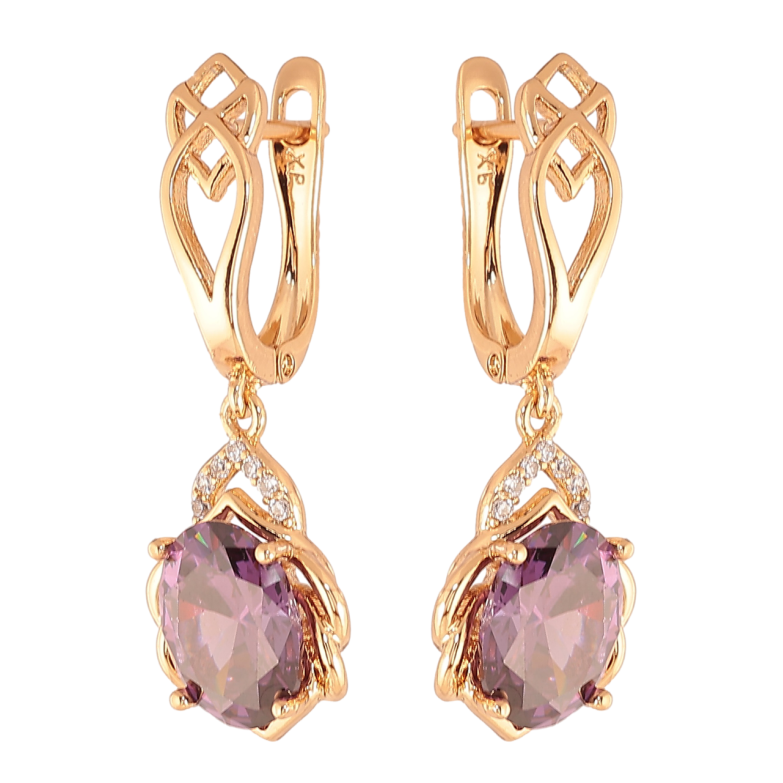 Серьги Xuping Цвет Позолота 18K английский замок Подвески с сиреневыми кристаллами фото №1