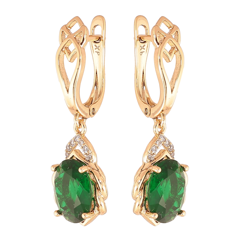 Серьги Xuping Цвет Позолота 18K английский замок Подвески с зелеными кристаллами фото №1